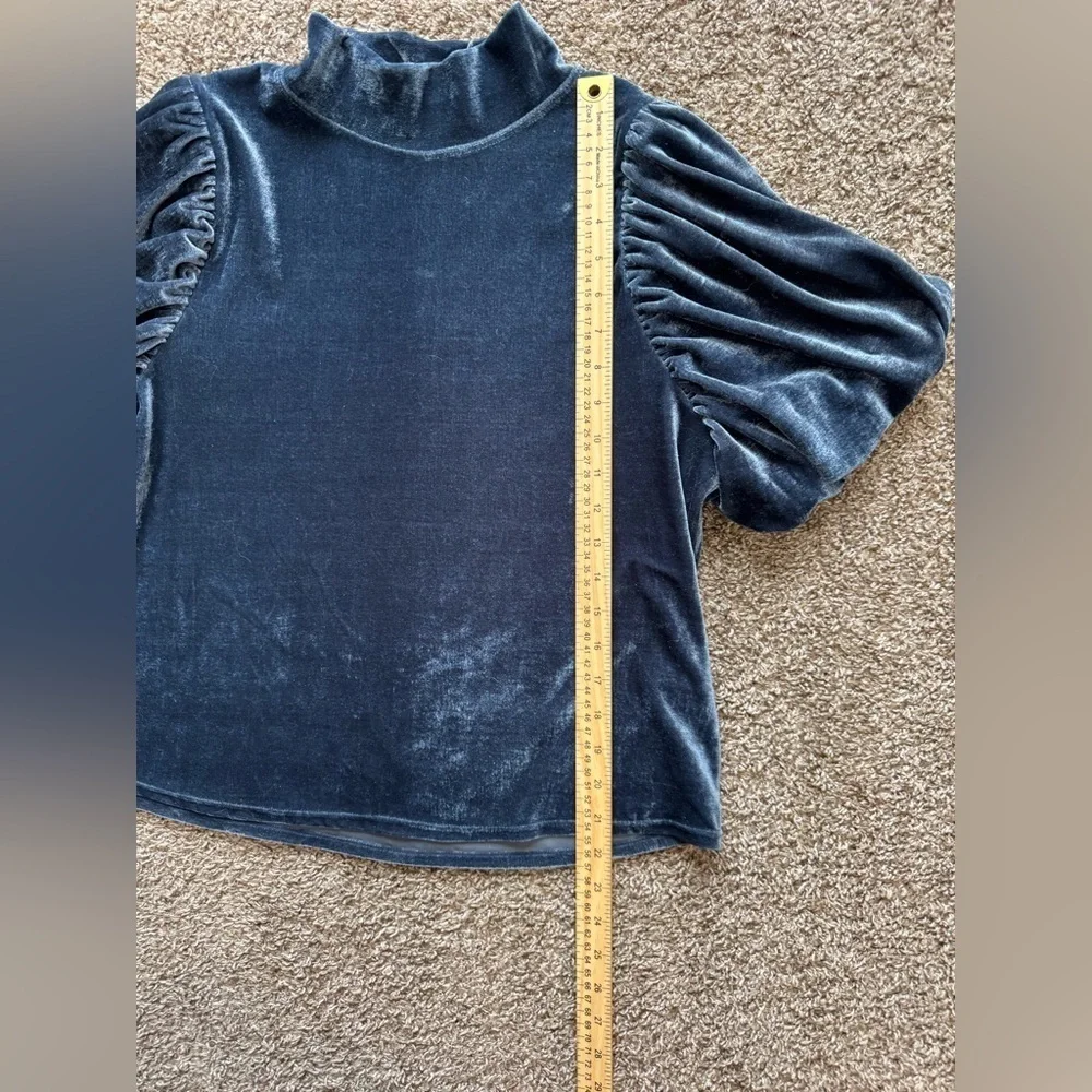 Free People Claudia Velvet Mock Neck Blouse in Outerspace Size M